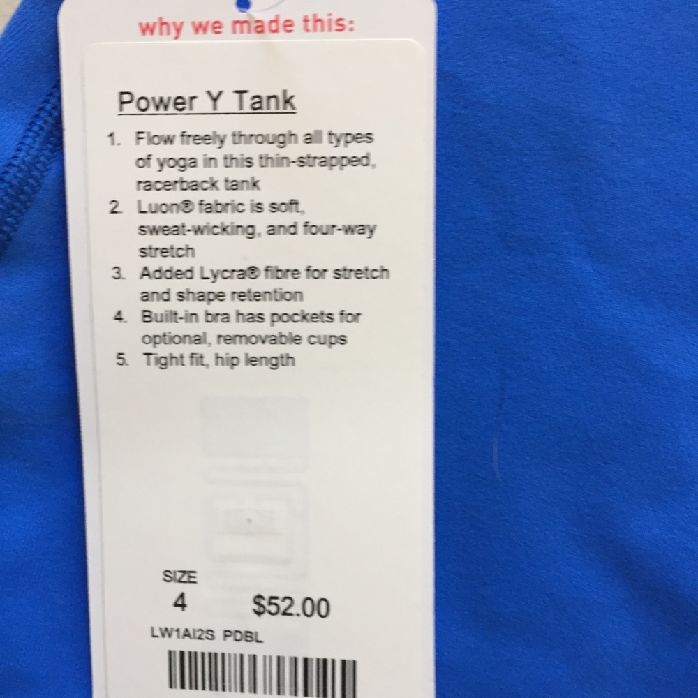 NWT PDBL LULULEMON POWER Y TANK - - Size 4 Or 6